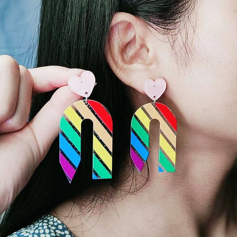 Printing Color Contrast Pencil Stud Earrings Acrylic Earrings-Jewearrings