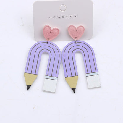 Printing Color Contrast Pencil Stud Earrings Acrylic Earrings-Jewearrings