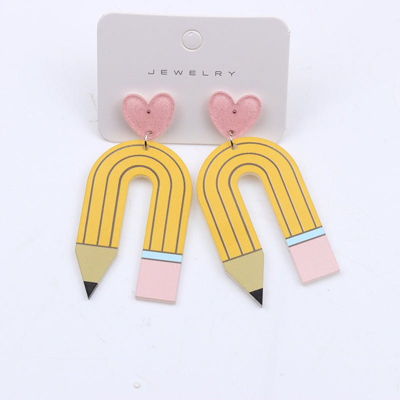 Printing Color Contrast Pencil Stud Earrings Acrylic Earrings-Jewearrings