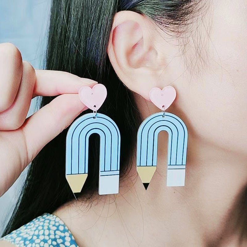 Printing Color Contrast Pencil Stud Earrings Acrylic Earrings-Jewearrings