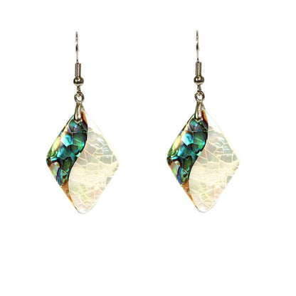 Prismatic White And Green Abalone Shell Earrings-Jewearrings