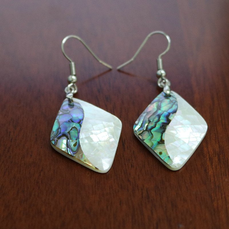 Prismatic White And Green Abalone Shell Earrings-Jewearrings