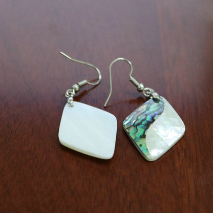 Prismatic White And Green Abalone Shell Earrings-Jewearrings