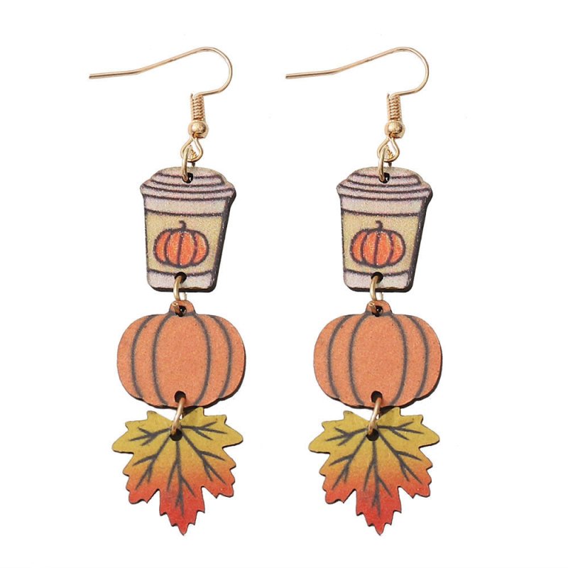 Pumpkin Maple Leaf Coffee Cup Earrings-Jewearrings