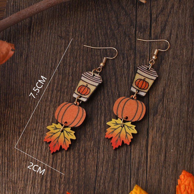 Pumpkin Maple Leaf Coffee Cup Earrings-Jewearrings