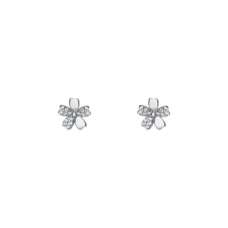 Pure Silver Diamond Cherry Blossom Ear Studs Women's Simple Flower Earrings-Jewearrings