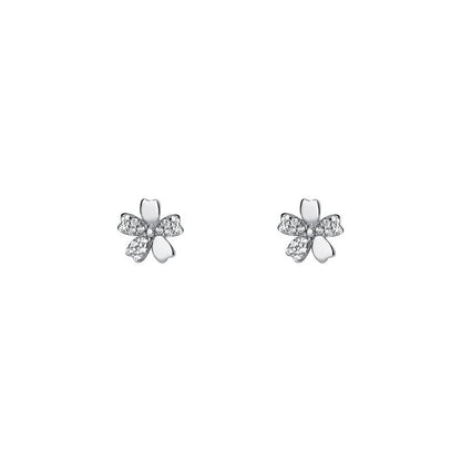 Pure Silver Diamond Cherry Blossom Ear Studs Women's Simple Flower Earrings-Jewearrings