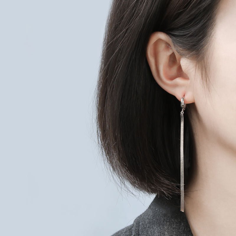 Pure Silver Ear Buckle Female Cold Wind Drape Long Style Fringe Personalized Earrings-Jewearrings