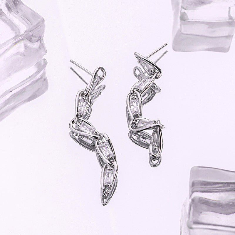 Pure Silver Earrings Cold Wind Niche Long Tassel Zircon-Jewearrings