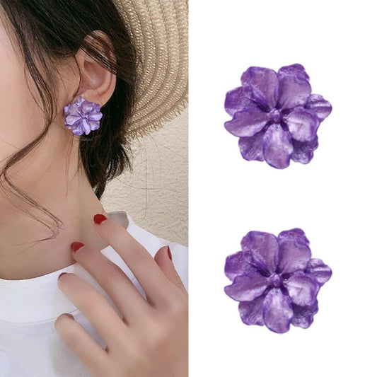 Purple Flower Internet Influencer Fairy Resin Stud Earrings For Women-Jewearrings