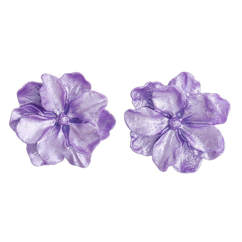 Purple Flower Internet Influencer Fairy Resin Stud Earrings For Women-Jewearrings