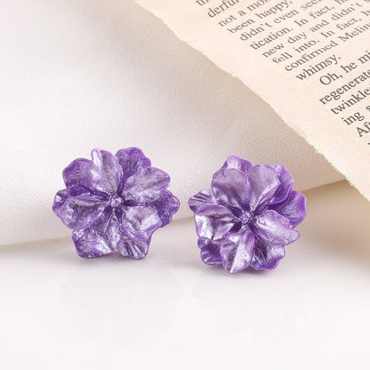 Purple Flower Internet Influencer Fairy Resin Stud Earrings For Women-Jewearrings