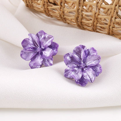 Purple Flower Internet Influencer Fairy Resin Stud Earrings For Women-Jewearrings