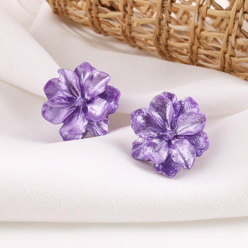 Purple Flower Internet Influencer Fairy Resin Stud Earrings For Women-Jewearrings