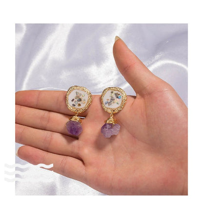 Purple Natural Stone Jewelry Colorful Crushed Shell Earrings-Jewearrings