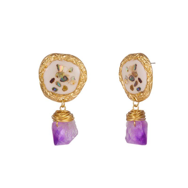 Purple Natural Stone Jewelry Colorful Crushed Shell Earrings-Jewearrings