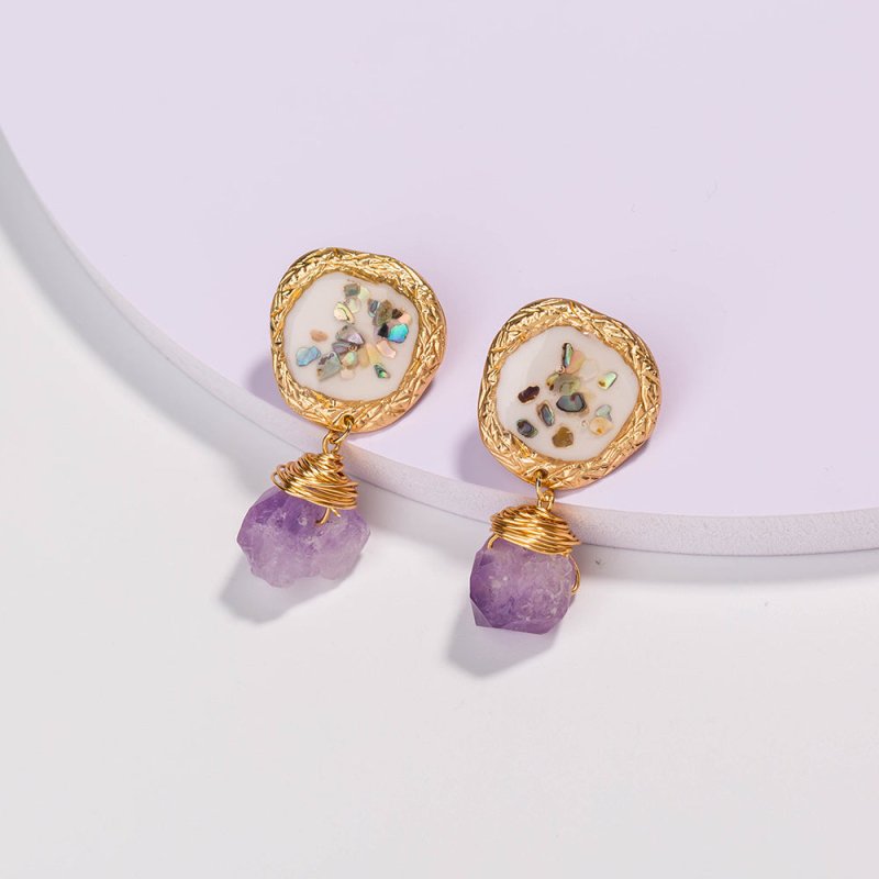 Purple Natural Stone Jewelry Colorful Crushed Shell Earrings-Jewearrings