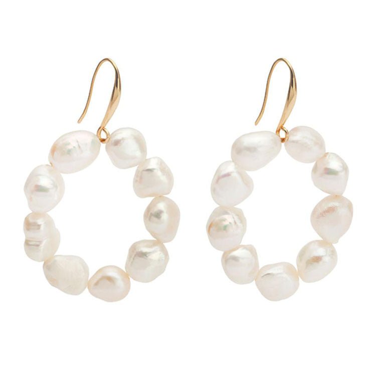 Qingdao Jewelry Wholesale Freshwater Baroque Pearl Hoop Earrings Women European and American Fashion Temperament New-Jewearrings