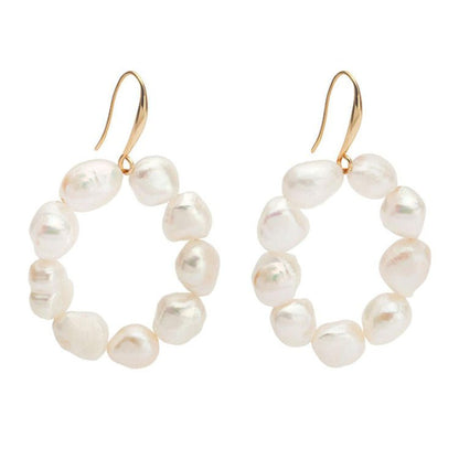 Qingdao Jewelry Wholesale Freshwater Baroque Pearl Hoop Earrings Women European and American Fashion Temperament New-Jewearrings