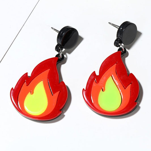 Quirky High Profile Fashion Cartoon Acrylic Flame Earrings-Jewearrings