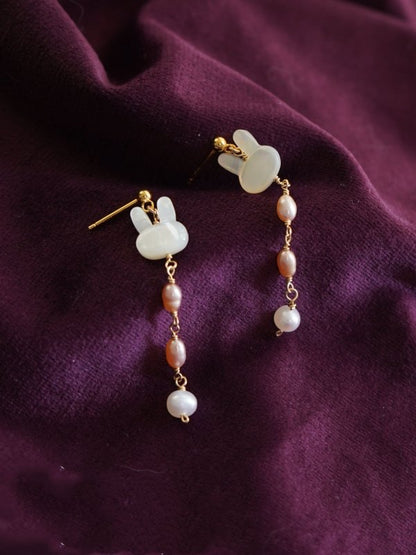 Rabbit Shell Long Earrings Female 14k Gold-Jewearrings