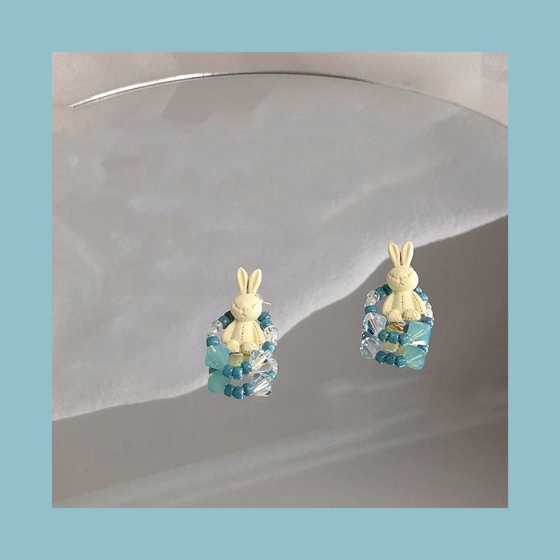 Rabbit Swing Original Design Blue And White Earrings-Jewearrings