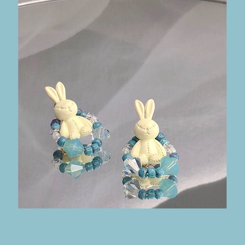 Rabbit Swing Original Design Blue And White Earrings-Jewearrings