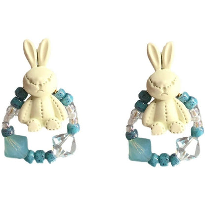 Rabbit Swing Original Design Blue And White Earrings-Jewearrings