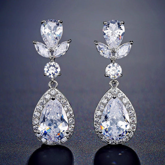 RAKOL Korean Style Full Diamond Super Flash Drop Women With AAA Zircon Personalized Earrings-Jewearrings