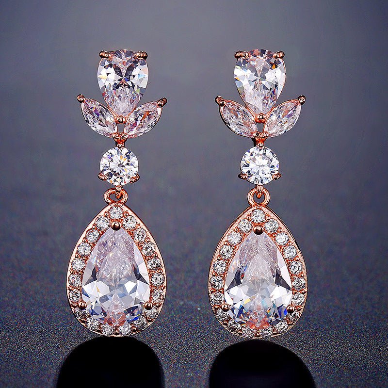 RAKOL Korean Style Full Diamond Super Flash Drop Women With AAA Zircon Personalized Earrings-Jewearrings