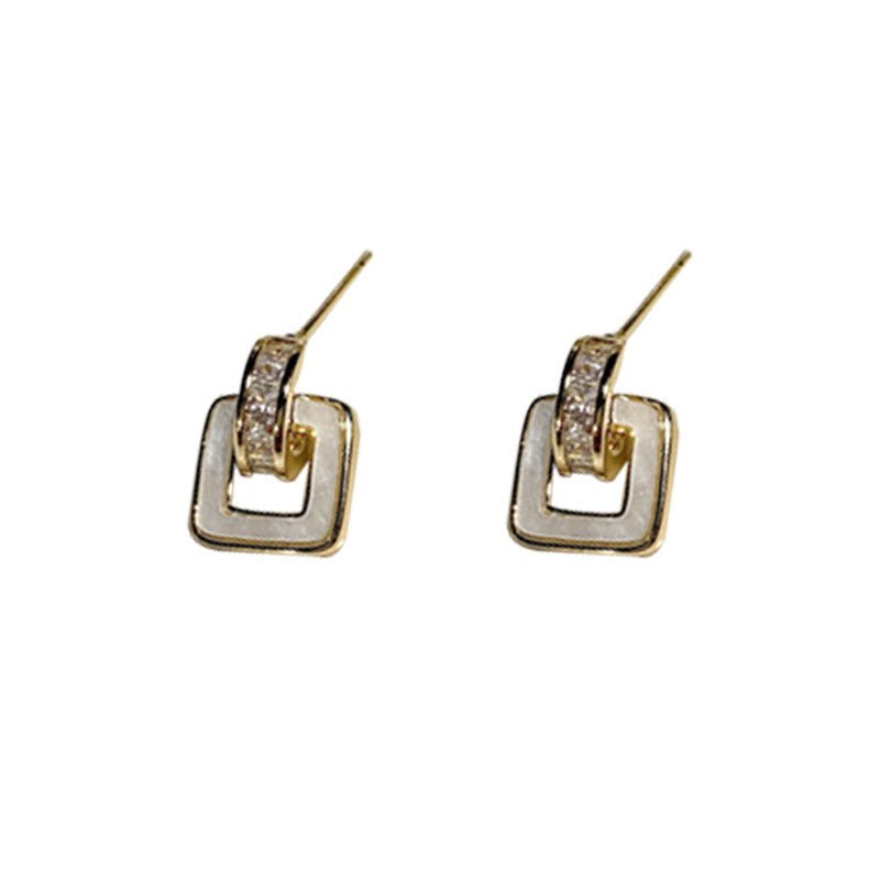 Real Gold Electroplated Silver Needle Zircon Geometric Shell Earrings-Jewearrings