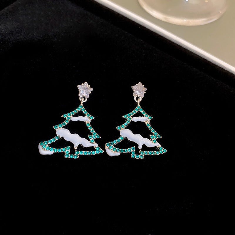 Real Gold Plated Silver Needle Fashion Zircon Diamond Embedded Star Christmas Tree Earrings-Jewearrings