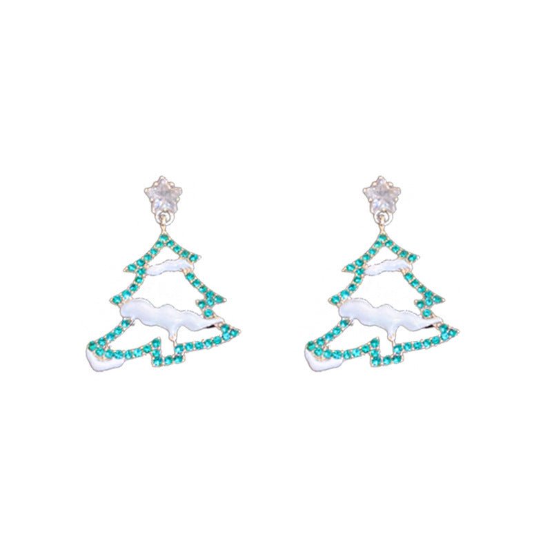 Real Gold Plated Silver Needle Fashion Zircon Diamond Embedded Star Christmas Tree Earrings-Jewearrings