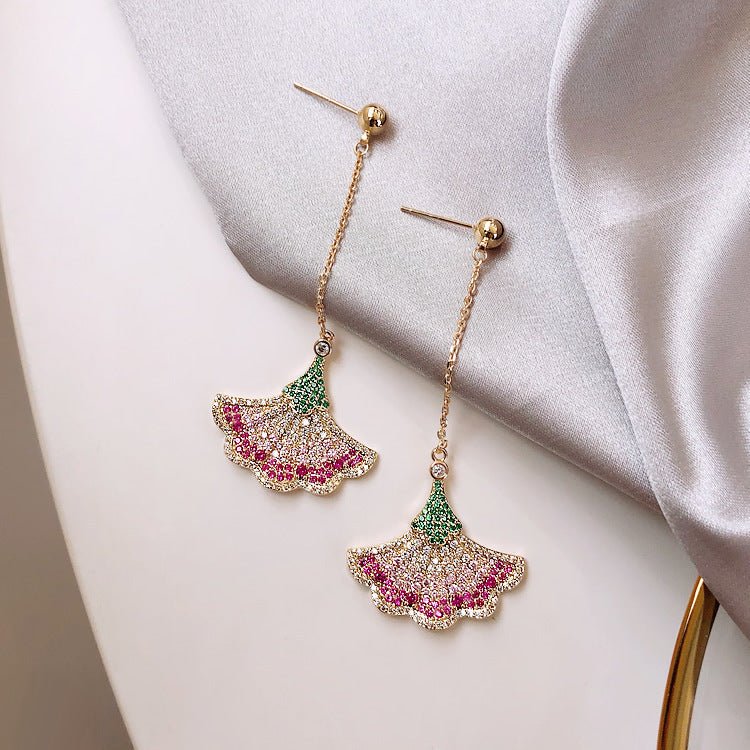 Real Gold Plating 925 Silver Needle Heavy Industry Micro Inlaid Color Diamond Long Earrings-Jewearrings