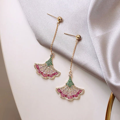 Real Gold Plating 925 Silver Needle Heavy Industry Micro Inlaid Color Diamond Long Earrings-Jewearrings