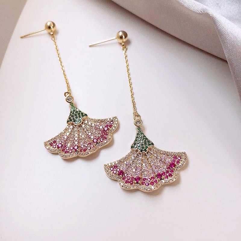 Real Gold Plating 925 Silver Needle Heavy Industry Micro Inlaid Color Diamond Long Earrings-Jewearrings