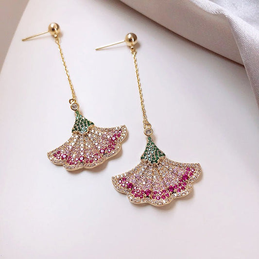 Real Gold Plating 925 Silver Needle Heavy Industry Micro Inlaid Color Diamond Long Earrings-Jewearrings