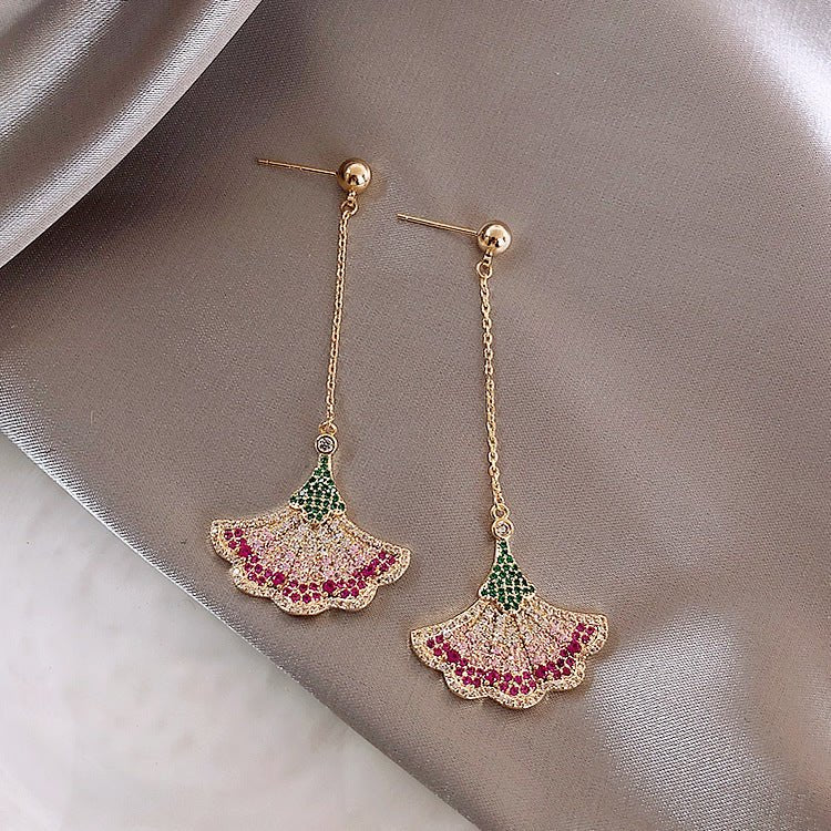 Real Gold Plating 925 Silver Needle Heavy Industry Micro Inlaid Color Diamond Long Earrings-Jewearrings