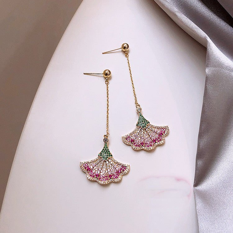 Real Gold Plating 925 Silver Needle Heavy Industry Micro Inlaid Color Diamond Long Earrings-Jewearrings