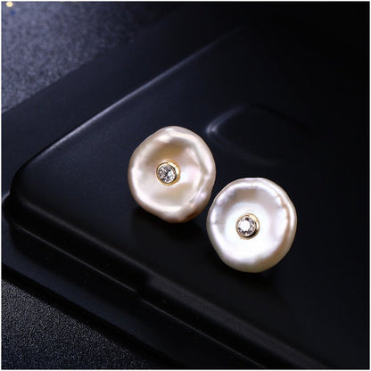 Real Gold Plating Diamond Earrings Pearl Shell-Jewearrings