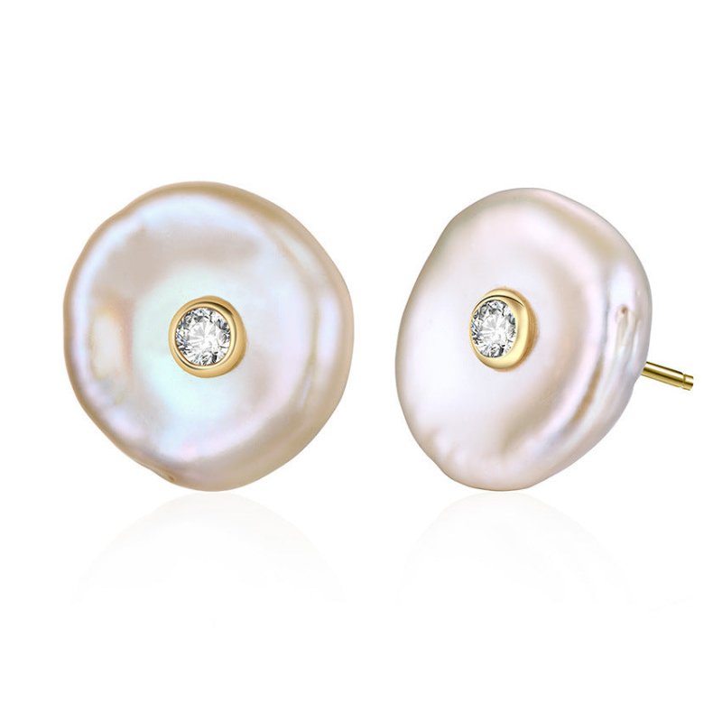 Real Gold Plating Diamond Earrings Pearl Shell-Jewearrings