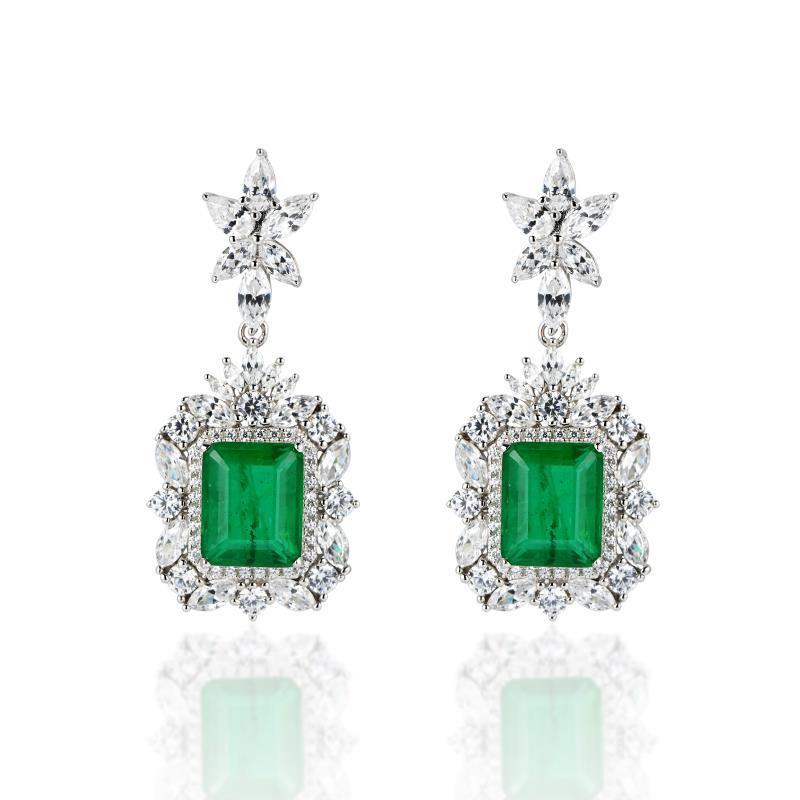 Rectangle Earrings: Emerald Necklace Set-Jewearrings