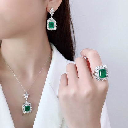 Rectangle Earrings: Emerald Necklace Set-Jewearrings