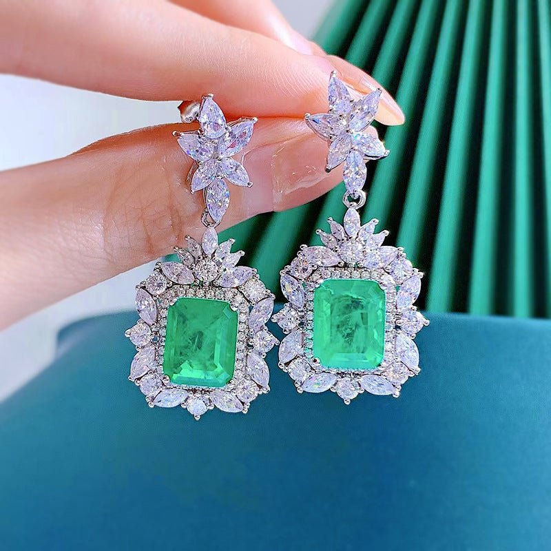 Rectangle Earrings: Emerald Necklace Set-Jewearrings