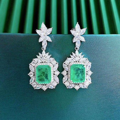 Rectangle Earrings: Emerald Necklace Set-Jewearrings