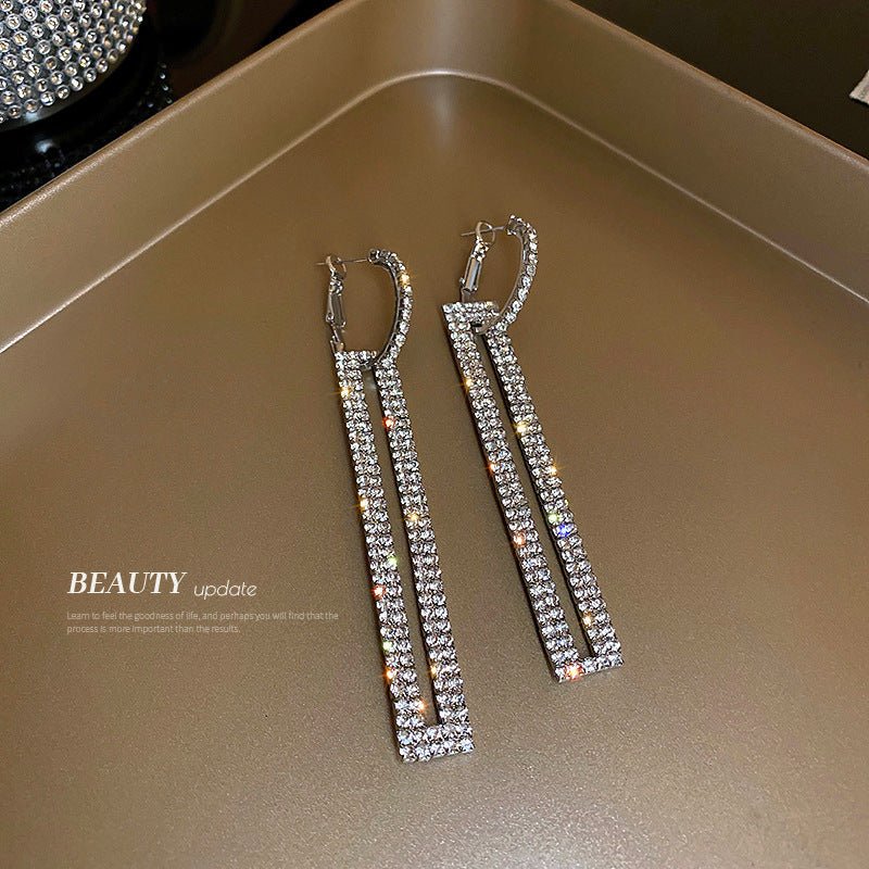 Rectangle Earrings: Fashion Diamond Personality-Jewearrings