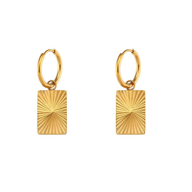 Rectangle Earrings: Gold Plated Geometric Hoops-Jewearrings