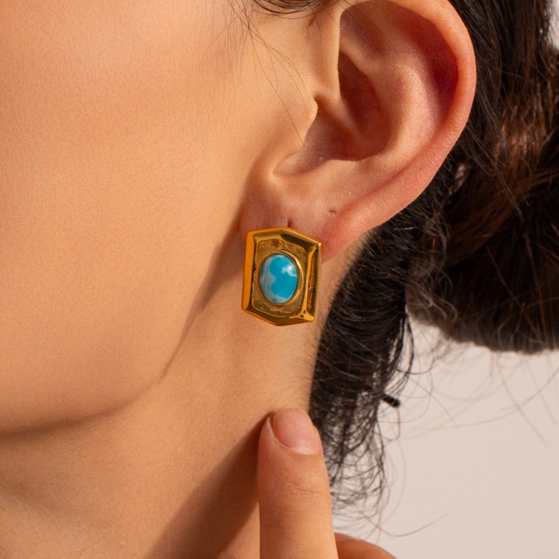 Rectangle Earrings: Sea-pattern Stone Glamour-Jewearrings