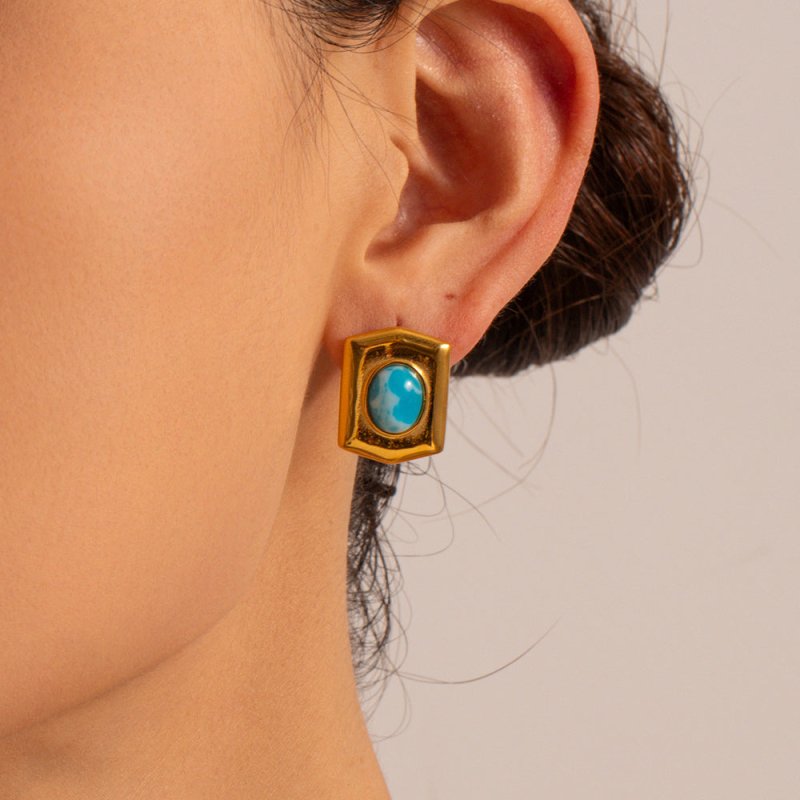 Rectangle Earrings: Sea-pattern Stone Glamour-Jewearrings