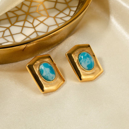 Rectangle Earrings: Sea-pattern Stone Glamour-Jewearrings